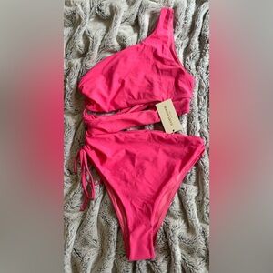 NWT Ramy Brook Kezia Cutout One Piece Swimsuit in Deros (Pink), Size M